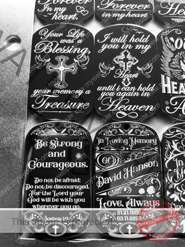 A loving memory engraved dogtag.