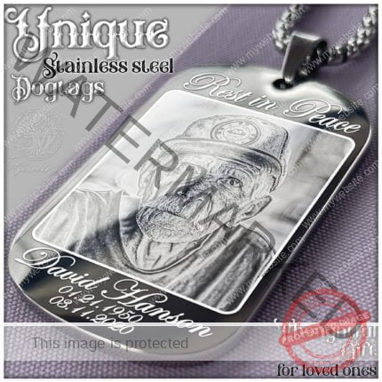 A personalized charm dogtag with engraved text.